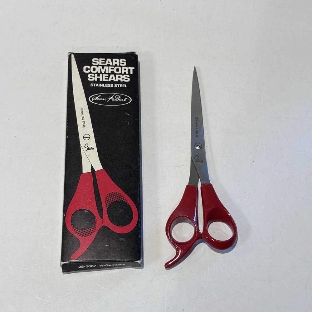 NEW Vintage Sears Comfort Shears Red Handled Stainless Steel Scissors IOB